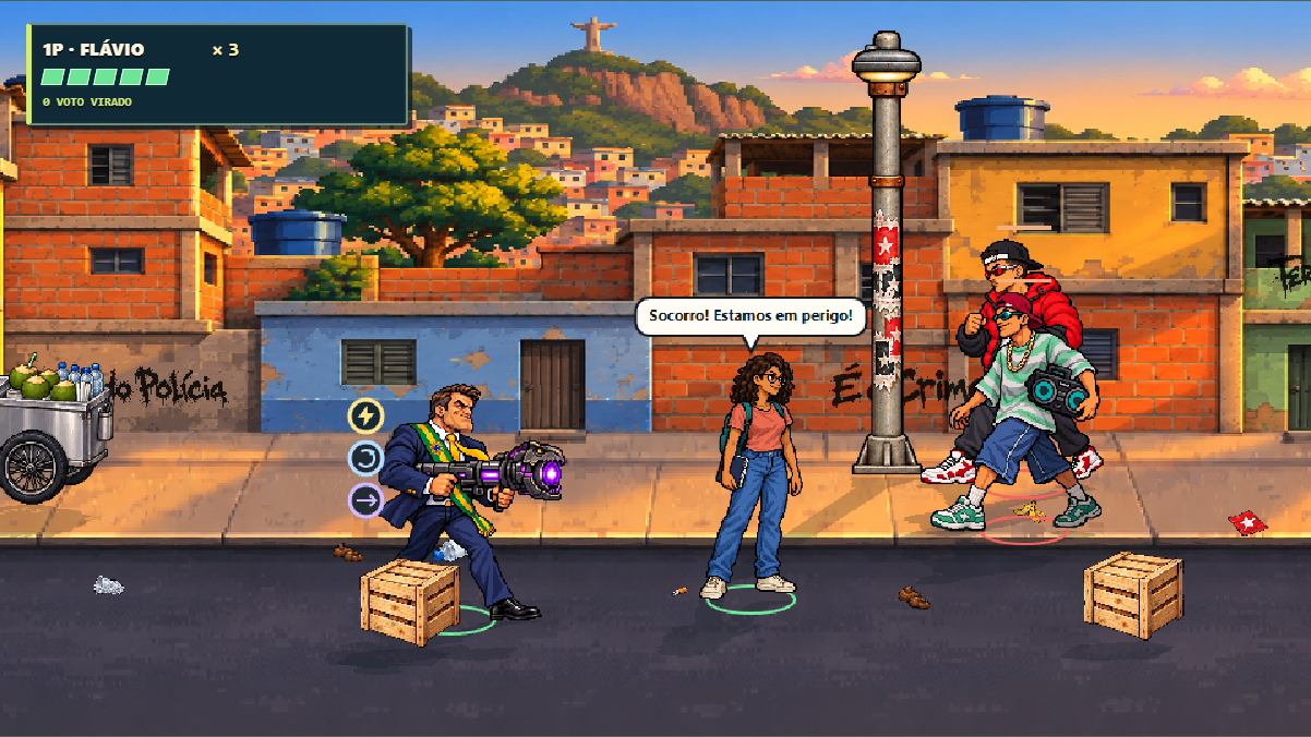 Prévia em pixel art da favela